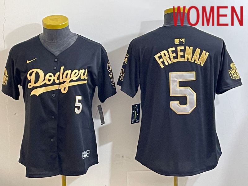 Women Los Angeles Dodgers 5 Freeman Black Gold Game 2024 Nike MLB Jersey style 1121